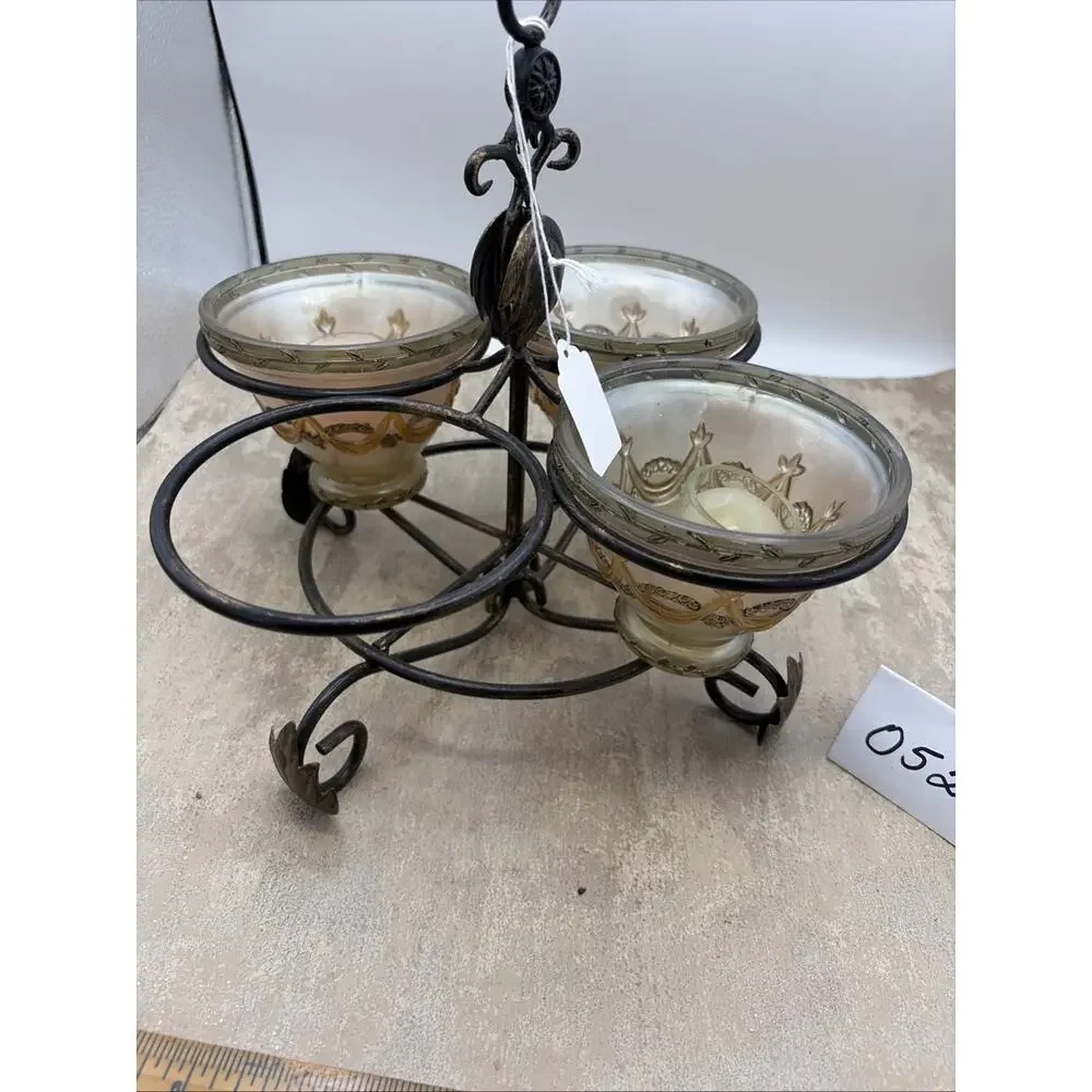 Gorgeous vintage candle Holder setup, metal & glass with 4 Glass Votive